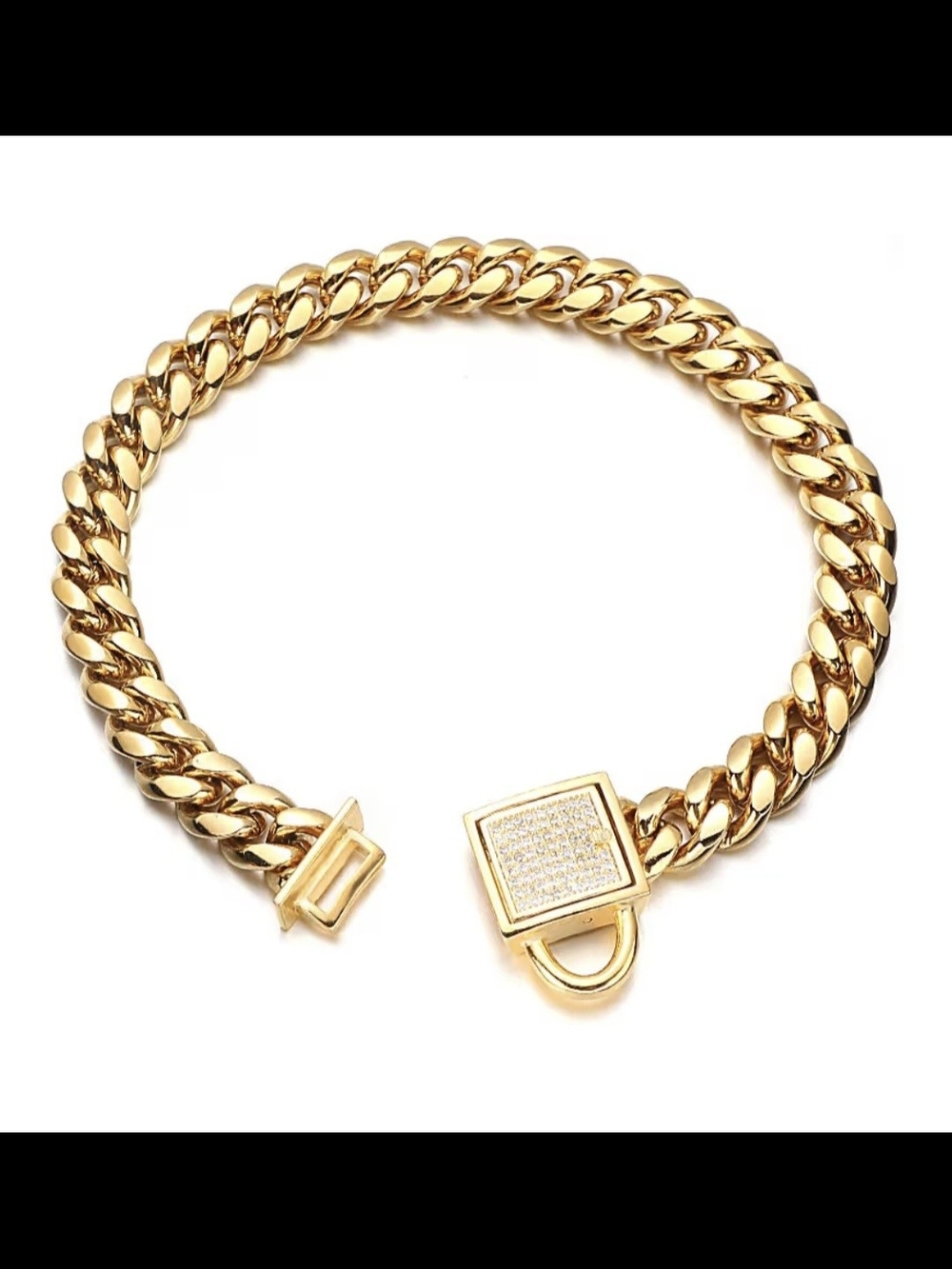 Gold Cuban Gold Chain Collar with Pave Lock
